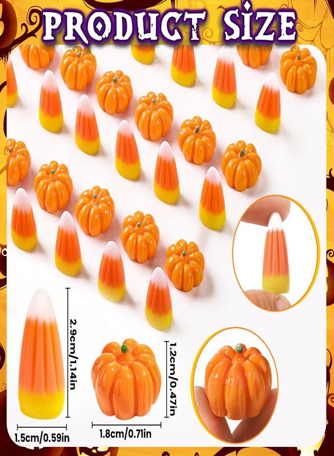 Vellibring 70pcs Halloween Mini Pumpkins Candy Corns Decorations,Thanksgiving Fake Resin Pumpkins Charms Artificial Candy Corns for Halloween Fall Vase Filler Scrapbooking Accessories - Image 2